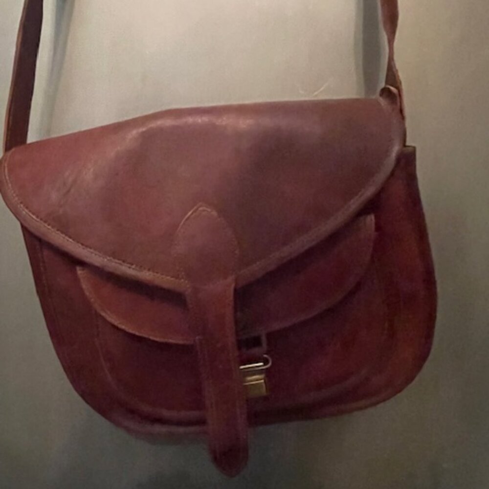 Handmade Vintage Style Genuine Brown Leather Cross Body Shoulder Bag - Picture 7 of 16